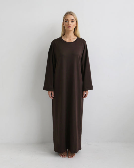 LEYA MAXI SHIRT DRESS - BROWN